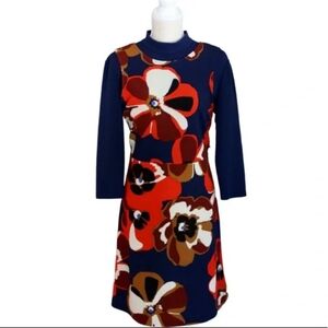 ECI Blue and Orange Sheath Dress with 3/4 Sleeves